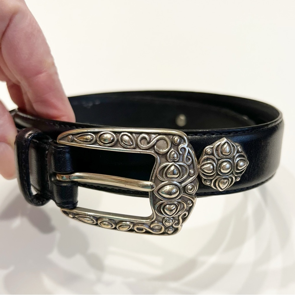 Fossil Womens Black Leather Silver Concho Belt Size M Southwestern Boho